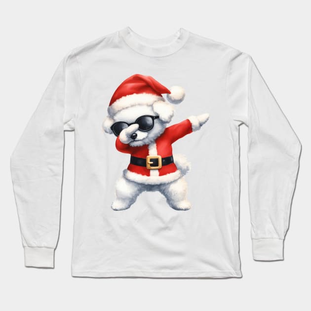 Christmas Bichon Frise Dog Dabbing Dance Long Sleeve T-Shirt by Chromatic Fusion Studio